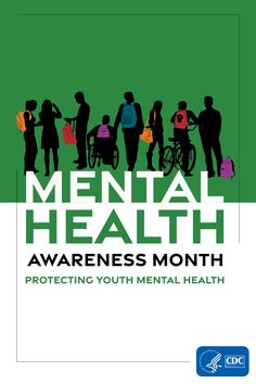 the cover of mental health awareness month, showing silhouettes of people with backpacks