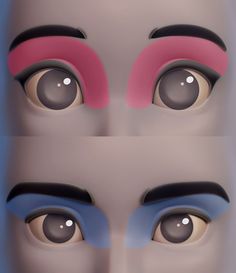 three eyes with different shapes and colors on them are shown in this image, the third is