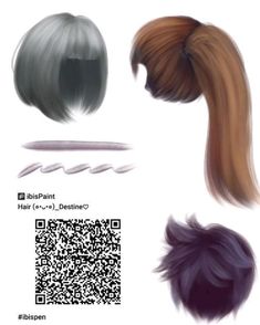 the hair styles are shown in three different colors, and each has a long tail