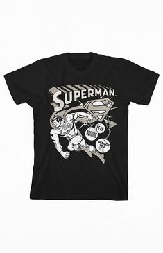 a black superman t - shirt with comic characters on it