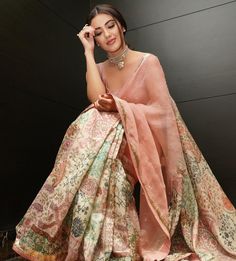 Pastel Sarees, Pastel Saree, India Traditional Dress, White Sarees, Saree Outfit, Block Printed Sarees, Malavika Sharma, Malvika Sharma, Half And Half Saree