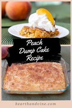 peach dump cake recipe in a glass dish