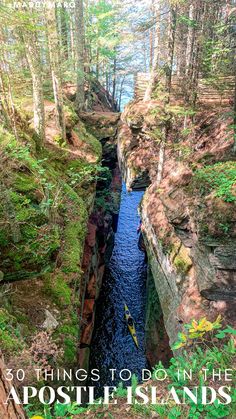 text "30 best things to do in the Apostle Islands" over image of the crack sea cave in the Apostle Islands National Lakeshore on Lakeshore hiking trail Madeline Island Wisconsin, Wisconsin Aesthetic, Apostle Islands Wisconsin, Waterfall Images, Hiking Wisconsin, Wisconsin Waterfalls, Bayfield Wisconsin, Madeline Island, Wisconsin Winter