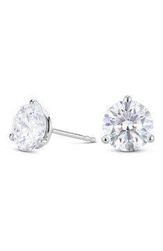 Brilliant lab-grown diamonds are prong set in 14-karat white gold in these timeless stud earrings designed for everlasting shine. Total lab-grown-diamond weight: 3ct., 3.5ct.or 4ct.   Color: G–J   Clarity: VS   14k gold/lab-grown diamond   Imported   >Diamond Guide Diamond Guide, Solitaire Studs, Diamond Stud Earrings, Diamond Stud, Diamond Earrings Studs, Diamond Studs, Designer Earrings, Lab Grown, Lab Grown Diamonds