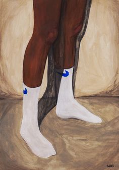 a painting of a man's legs with white socks