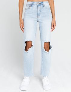 Ripped Jeans, Very Ripped Jeans, Cute Ripped Jeans, High Rise Straight Leg Jeans, Light Jeans, Cute Jeans, Jeans Womens, Light Blue Denim, Outfits For Teens