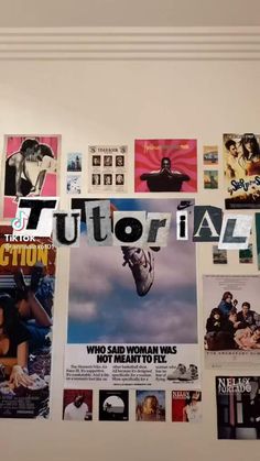 a white wall covered in various movie posters and papers with the words,'7 / 11