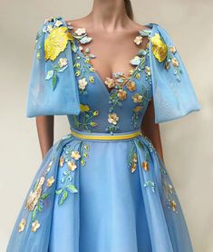 Cerulean Blossom Gown | Teuta Matoshi Prom Dress With Pockets, Chic Prom Dresses, Winter Wedding Venues, A Line Prom Dress, Dresses With Pockets, Marine Uniform, Tulle Sleeves, Prom Dresses With Pockets, Baby Blue Colour