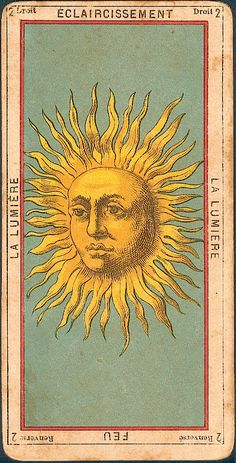 a sun with the face of a man on it's forehead, in front of a blue background