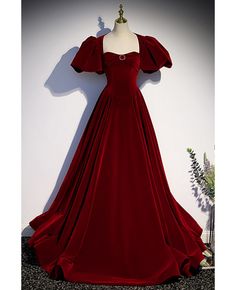 Get 10% off now! Buy elegant long velvet evening dress with bubble sleeves at cheap price online. Free stable shipping and pro custom service since 2009. Velvet Formal Dress, Floor Length Prom Dress, Dress With Pearls, Prom Dress Burgundy, Prom Dress Beautiful, Burgundy Velvet Dress, Velvet Evening Dress, Floor Length Prom Dresses, Evening Dresses With Sleeves