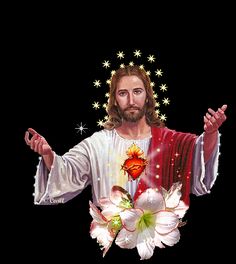 the image of jesus holding flowers in his hands