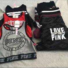 Pink bundle 3 and 3 Three bra tops 3 sweats all small one medium but fits like a small . All new with tags . PINK Victoria's Secret Other Victoria's Secret, Sporty Outfits, Pink Workout, Pink Nation, Pink Vs, Victoria Secrets