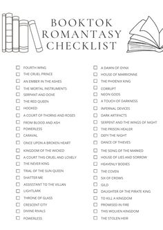 a list with the words book tok romantic checklist written in black and white