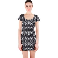 Black+and+White+Geometric+Tribal+Pattern+Short+Sleeve+Bodycon+Dresses Black And White Colour