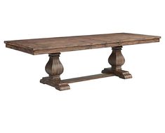 a large wooden table with two legs and a wood top on an isolated white background