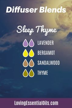 Sleep Thyme Diffuser Blend Recipe: Ingredients include with lavender, sandalwood, bergamot, thyme Thyme Essential Oil Uses, Have A Restful Night, Topical Essential Oils, Thyme Essential Oil, Thyme Oil, Aromatherapy Benefits, Bergamot Essential Oil, Diffuser Blend