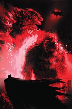 an image of godzillas in red and black