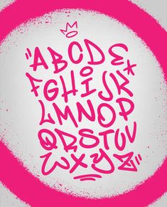 the letters and numbers are drawn in pink ink on a white background with an abstract circle