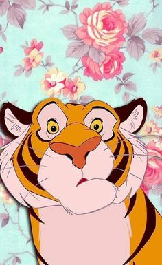 a cartoon tiger with flowers in the background