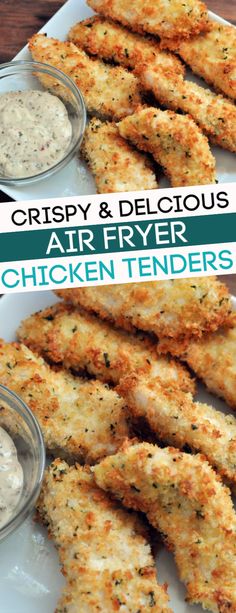 crispy and delicious air fryer chicken tenders with ranch dressing on the side