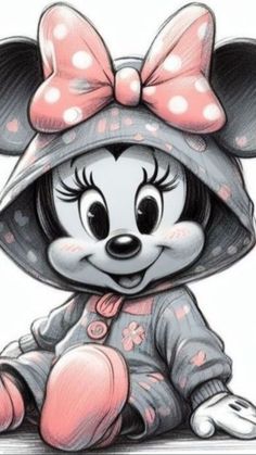 a drawing of minnie mouse wearing a hat