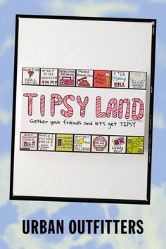 a poster with the words tussy land written in different languages and pictures on it