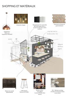 an image of a kitchen and dining room with text describing the different materials used to make it