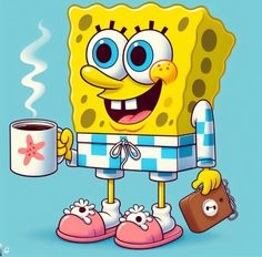 a cartoon character holding a coffee mug