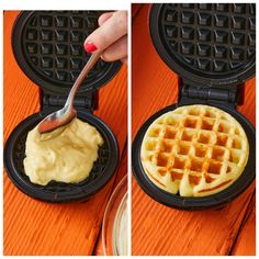 the waffles are being prepared to be eaten