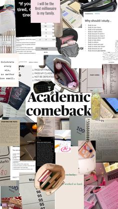 a collage of photos with the words academic come back written on them