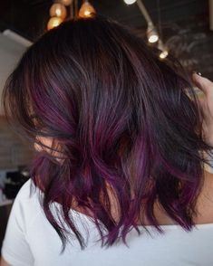 Purple Balayage, Brown Hair Shades, Plum Hair, Black Bob, Purple Highlights, Hair Color Purple, Burgundy Hair, Diet Vegetarian, Trendy Hair Color