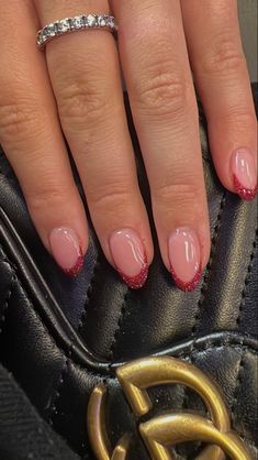Red French Nails With Glitter, French Red Glitter Nails, Red French With Pearls, Red Sparkly French Tips, Red French Tip Nails With Chrome, Sparkle Red French Tip, Red French With Glitter, Sparkly Red Tip Nails, Red French Tip Nails Chrome
