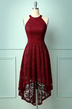 Vestidos Color Vino, Halter Homecoming Dress, High Low Lace Dress, Dark Red Dresses, Dark Green Dress, Maxi Dress Prom, Burgundy Lace, Red Lace Dress, Grad Dresses