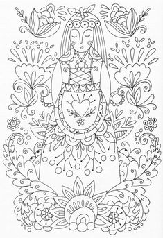 a coloring page with an owl and flowers