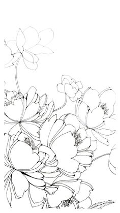 a black and white drawing of flowers