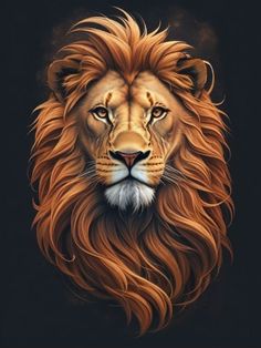 a painting of a lion's head on a black background