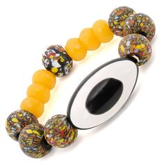 Chunky Evil Eye African Beaded Bracelet is a stunning piece of handmade jewelry that combines spirituality with modern style. The focal point of this bracelet is the black and white Nepal Eye bead, which symbolizes protection and wards off negative energy. The bold and chunky African beads  create a striking contrast that catches the eye and adds a touch of uniqueness to the piece. Crafted by hand, this bracelet is truly unique , handmad  and meaningful, just like each and every one of us. It is perfect for those who want to add a touch of spirituality to their everyday style or for anyone looking for a unique accessory to complete their outfit. Details Handmade 15mm African beads 11mm Yellow jade beads Black and White Nepal Eye Bead Bracelet size 6. 5" Avoid contact with chemicals, makeup African Beaded Bracelets, April Birthstone Jewelry, March Birthstone Jewelry, Forever Jewelry, Hand Craft, Pearl Jewellery Earrings, African Beads, Gifts For New Mums, Evil Eye Jewelry