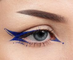 Birthday Inspo Makeup, Theater Eye Makeup, Coraline Inspired Makeup Looks, Colored Liquid Eyeliner Looks, Two Eyeliner Makeup, Blue Freckles Makeup, Lightning Bolt Eye Makeup, Percy Jackson Makeup Looks, Stained Glass Makeup Look