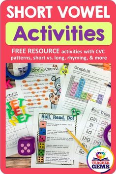 short o level activities for children to learn with cvc and other learning materials, including dice