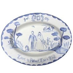 Large Custom Platter - Love is Patient, Love is Kind - Tricia Lowenfield Design Wedding Platters, Ceramic Wedding, Blue And White Wedding, Wedding Gift Personalized, Birthday Plate, Plate Hangers, Wedding Plates, Perfect Wedding Gift, Newlywed Gifts