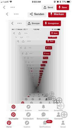 an image of a red and white wallpaper with many different things on it's screen