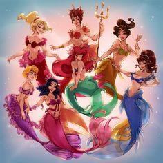 the disney princesses are all dressed up in their costumes