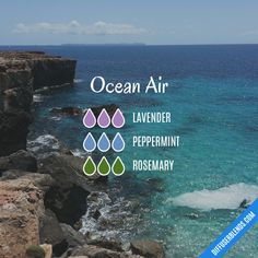 Ocean Air - Essential Oil Diffuser Blend Essential Oil Combinations, Essential Oil Diffuser Blends Recipes, Young Living Essential Oils Recipes, Essential Oils Guide, Oil Diffuser Recipes, Yl Essential Oils, Essential Oil Diffuser Recipes, Essential Oil Mixes, Essential Oil Blends Recipes