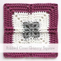 a crocheted square with a flower in the center and text that reads ribbed cross granny square