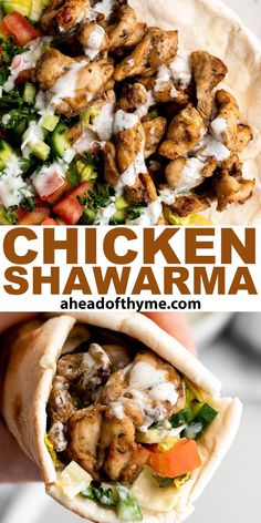 the chicken shawarma has been cut in half and is ready to be eaten