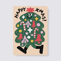 Happy Xmas Tree Natal, Happy Xmas, Happy Holiday Cards, Christmas Graphics, Tree Cards, Graphic Design Fun, Christmas Illustration, Greeting Card Design, Xmas Cards