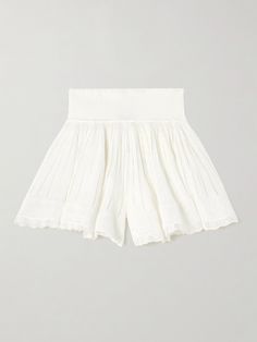 Inspired by Victorian crinolines, Alaïa's shorts will make you feel effortlessly feminine. They've been made in Italy from airy pointelle-knit and have swishy legs detailed with scalloped hems. Showcase the wide, high-rise waist with a cropped top. Coquette Shorts, Swimsuit Jewelry, Jean Trench Coat, Louise Roe, Blazer Shirt, Pointelle Knit, Sports Trousers, Swimsuit Dress, Denim Jumpsuit