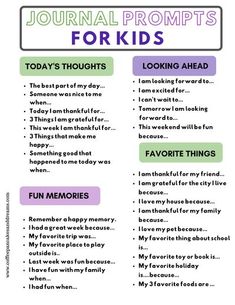 a poster with the words, journal prompts for kids to use in their writing