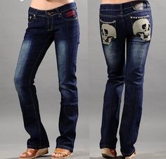 skull clothing | Ed Hardy Womens Skull Jeans 12 - $72.90 : Ed Hardy Style,Clothes ... Couture, Goth Closet, Emo Pants, Skull Jeans, Ropa Punk Rock, Skull Clothes, Horror Fashion, Clothes Alternative, Skeleton Clothes