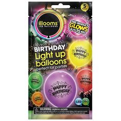 balloons birthday light up balloons in assorted colors and sizes, 5 count each pack